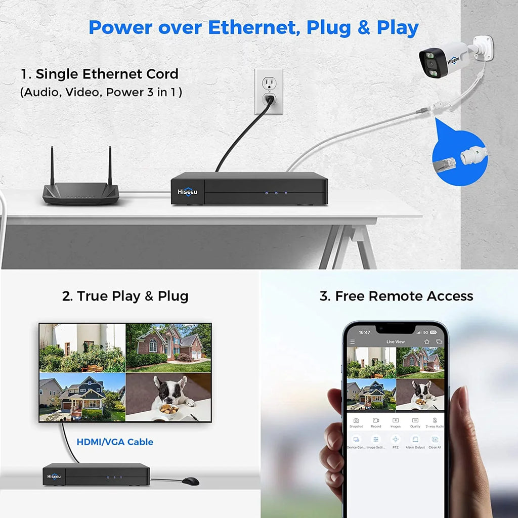 Hiseeu PoE Security Camera System,8PCS 5MP IP Security Camera for Indoor Outdoor,4K PoE NVR 16CH Expandable with 3TB Hard Drive,Person/Vehicle Detect,Audio Video Monitoring