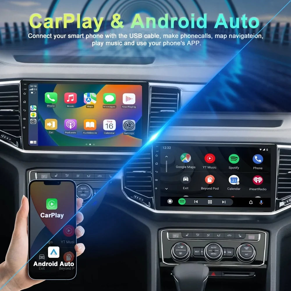 Car Radio for Toyota Highlander 2014-2019 Built-in Carplay/Android Auto, Android 10 Host 4G RAM 64G ROM with WiFi GPS Navigation Bluetooth Steering Wheel Control