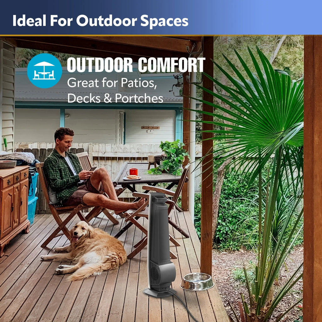 Lasko 42" Outdoor Living Tower Fan for Decks and Patios with 4 Speeds, Beige, YF202, New