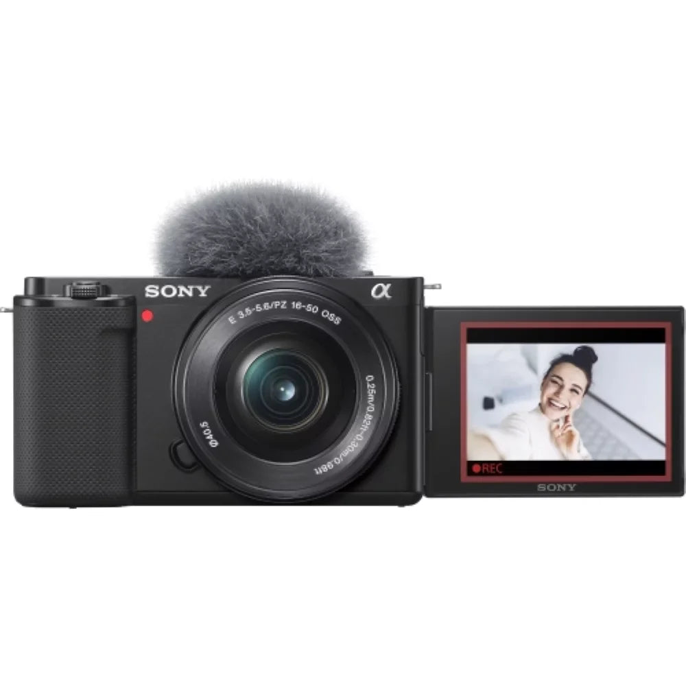 Sony ZV-E10 Mirrorless Camera |16-50mm Lens (Black) Bundle with Transcend 64GB Memory Card + Flexible Tripod + Camera Bag + Cleaning Kit (5 Items)