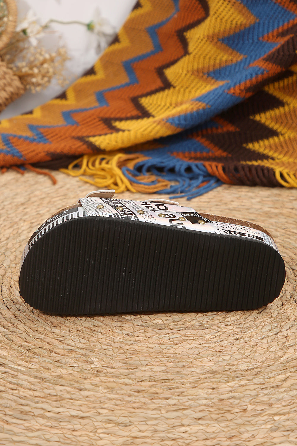 White Leathered Stud Dual Latch Platform Slippers