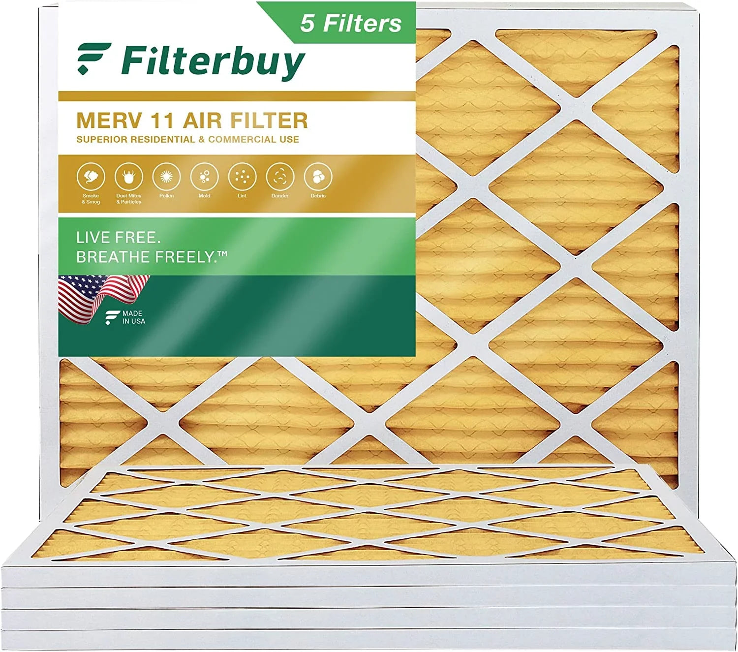 Filterbuy 20x23x1 MERV 11 Pleated HVAC AC Furnace Air Filters (5-Pack)
