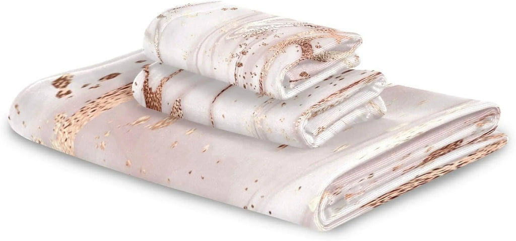 GZHJMY Rose Gold Abstract Marble Bath Towels Absorbent Bath Towels Set Soft & Comfortable Towel Set for Home Hotel Decor, 3 Piece