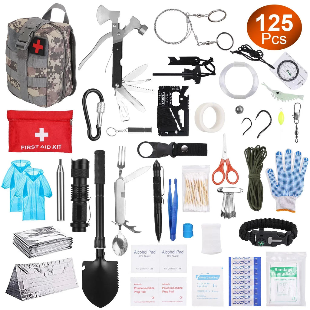 iMounTEK 125Pcs Survival Kits, Professional Emergency Survival Gear and Equipment Tactical Tools for Camping Hiking Hunting Outdoor Adventure, Gifts for Dad Husband, 8.66x6.3x5.9in