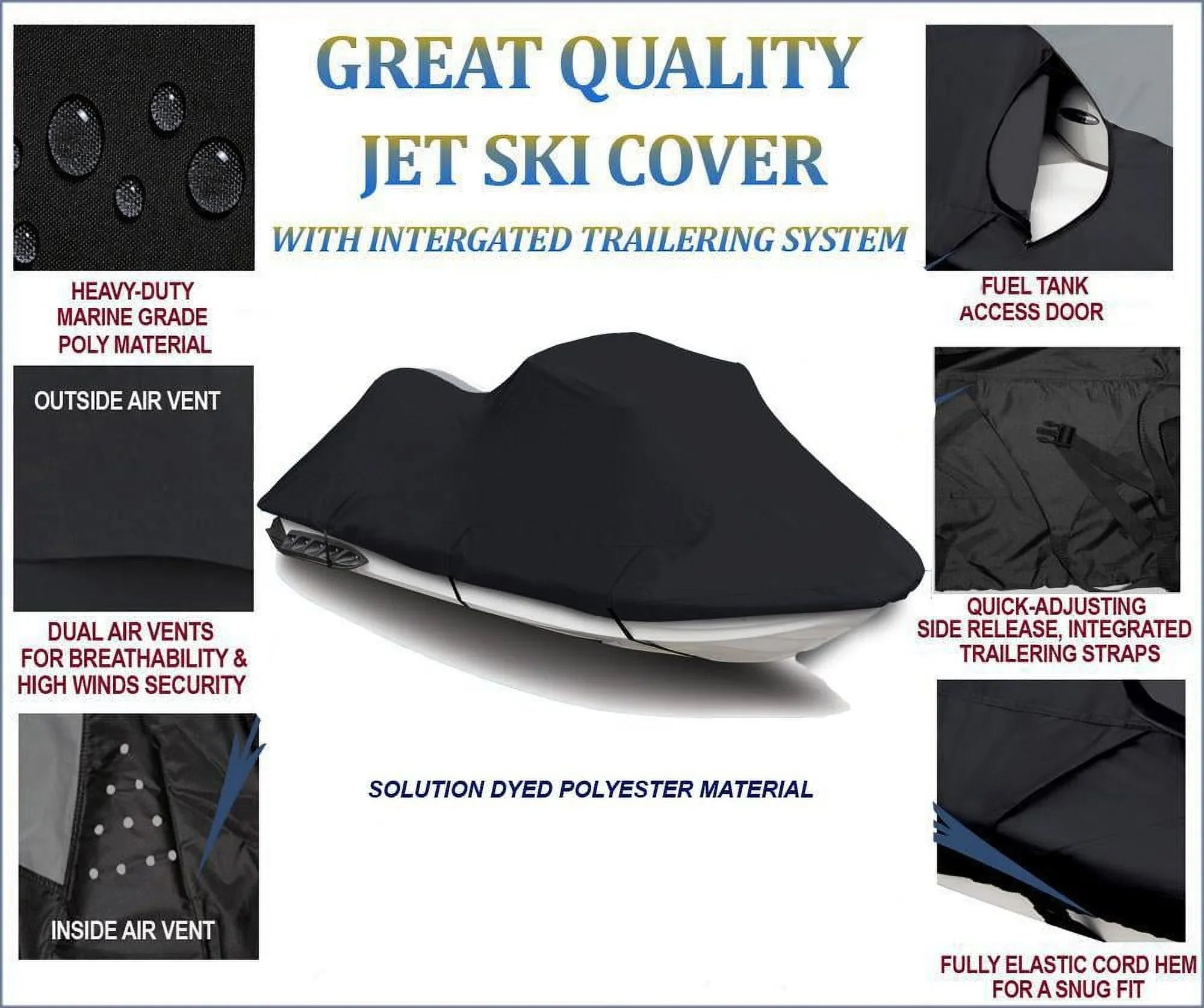 BLACK PWC 600D JET SKI Coating Matching for Kawasaki ZXi 1100 / JH1100 1996 1997 1998 1999 2000 2001 2002 2003 2 Seater