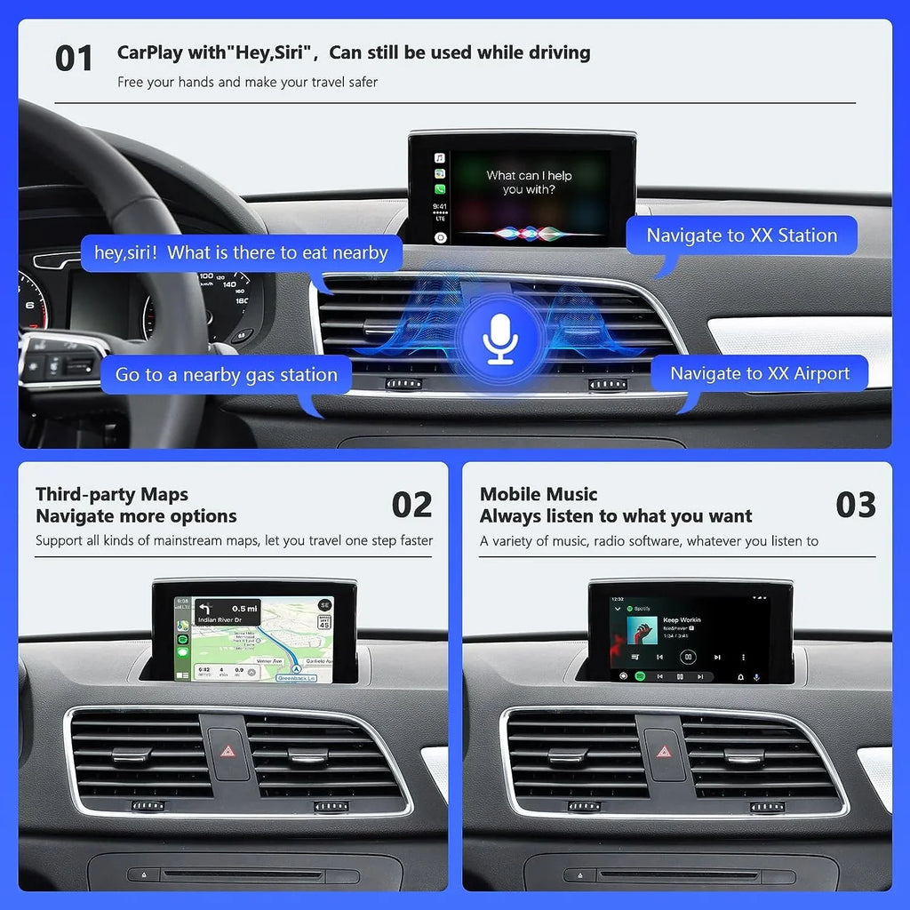 Road Top Wireless Carplay Android Auto Module for Audi Q3 2014-2018 Year with MMI 3G, (HN+ Car Software Version), Carplay Retrofit Kit Decoder, Support Mirrorlink, Camera