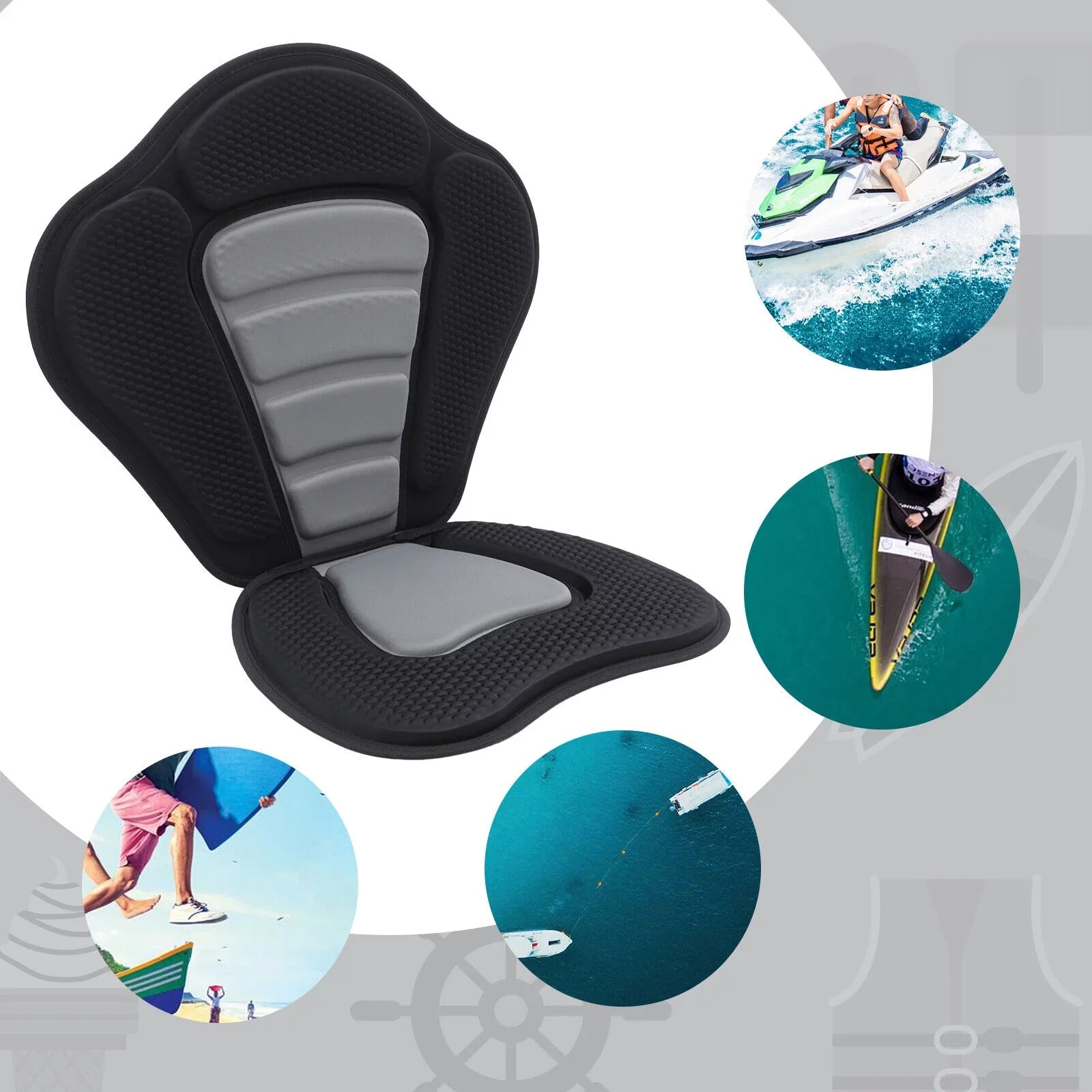 Adjustable Padded Kayak Seat Detachable Backpack Bag Canoe Backrest Storage Kayak Seat Deluxe Padded Watercraft Seat with Storage Bag Adjustable for Kayaking, Canoeing, Drifting, Rafting, Fishing